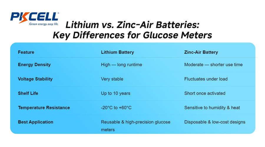 pkcell lithium and zinc air battery comparison