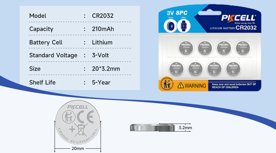 CR2032 battery and its blister card packaging and its specifications