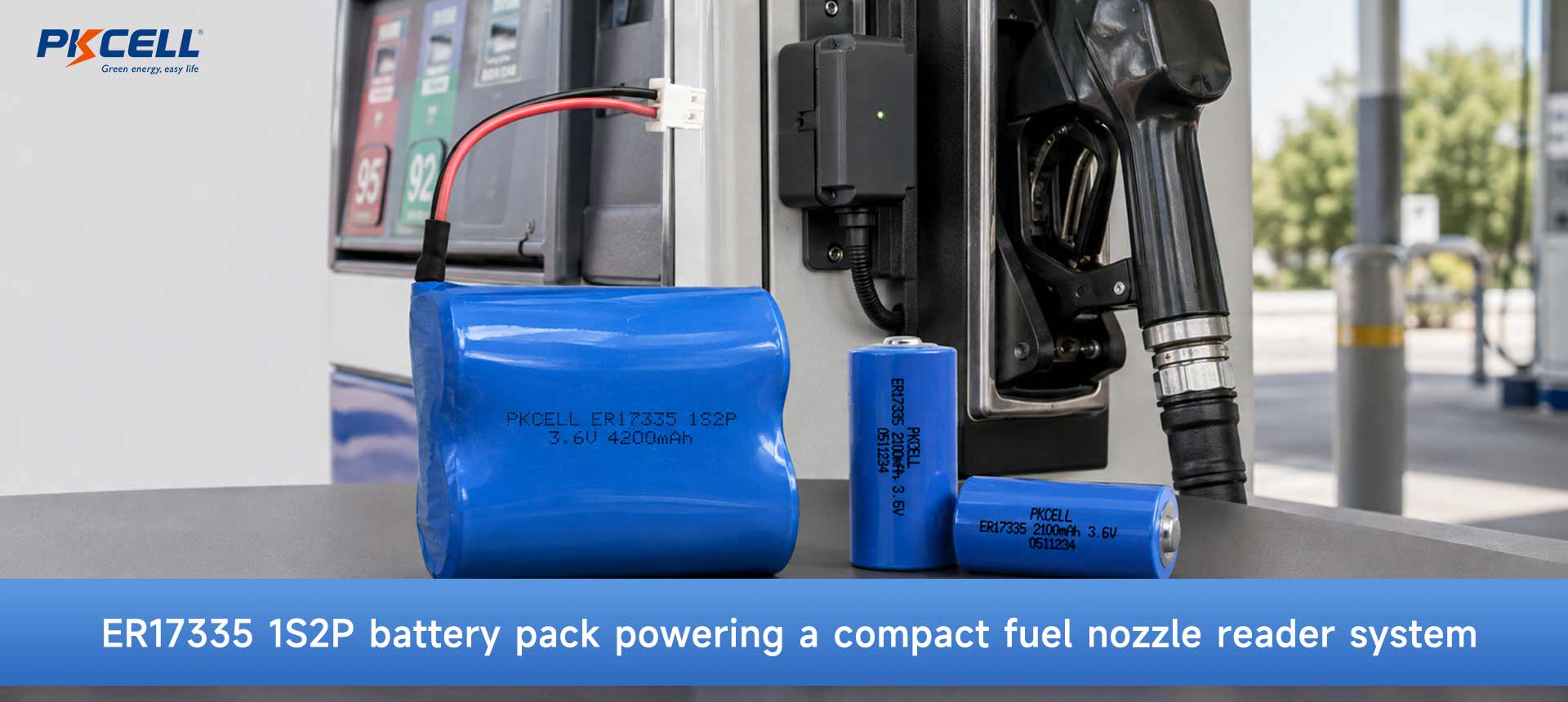 ER17335 1S2P battery pack powering a compact fuel
nozzle reader system