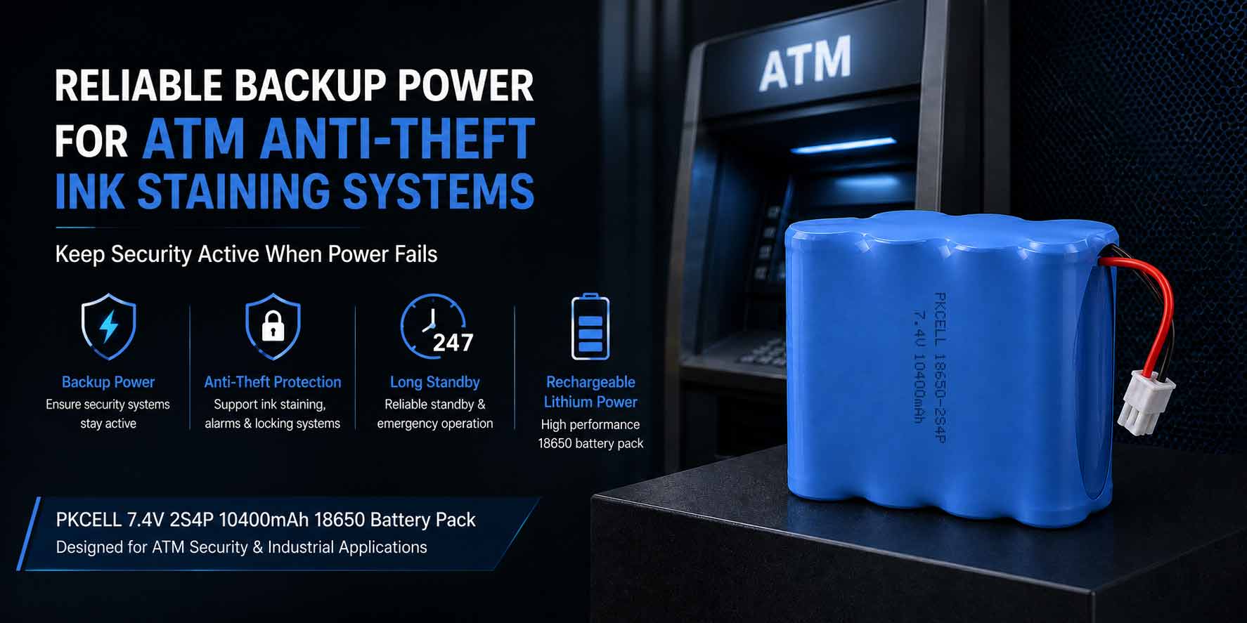 PKCELL ATM anti-theft ink trigger system battery pack application