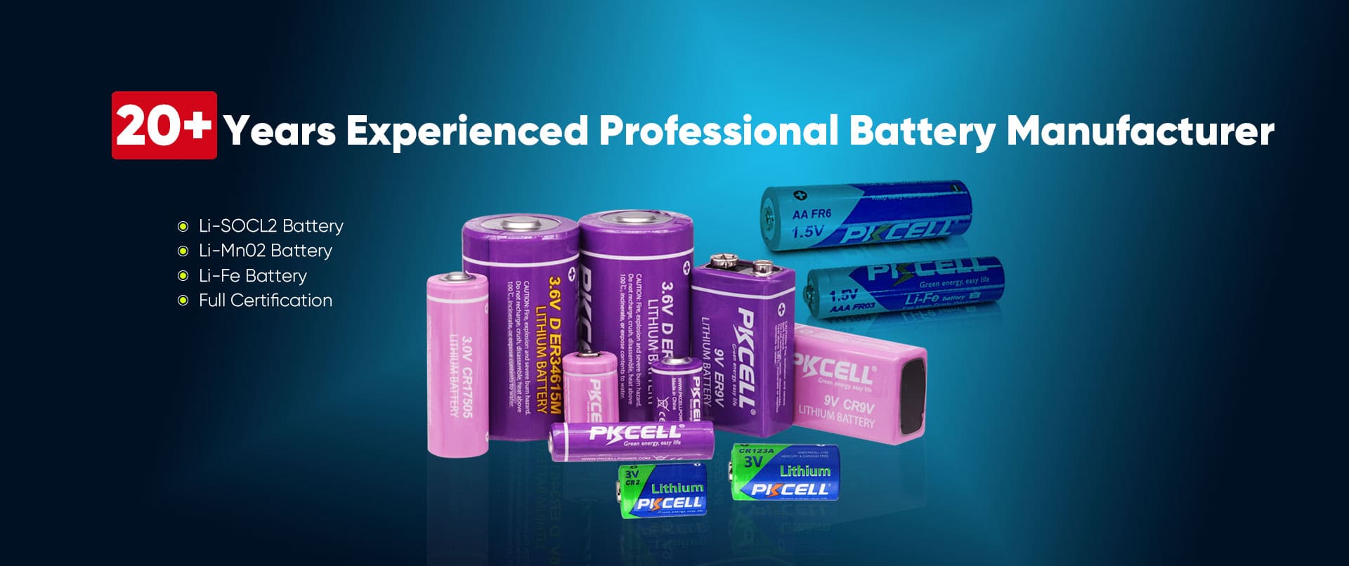 PKCELL Li-SOCL2 Baterie Li-MnO2 Baterie Li-Fe Výrobce baterií v Číně