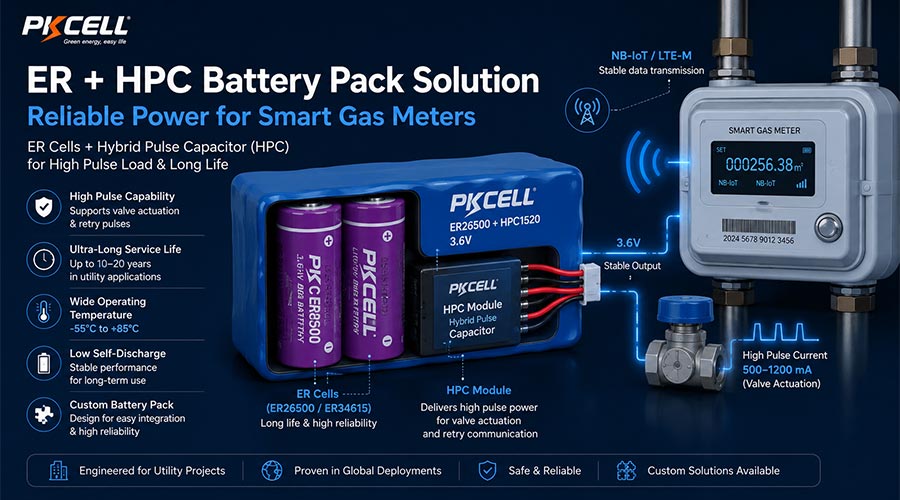 ER plus HPC battery pack for NB-IoT gas meter and valve control