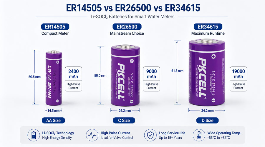 ER14505 ER26500 ER34615 battery comparison for smart water meters