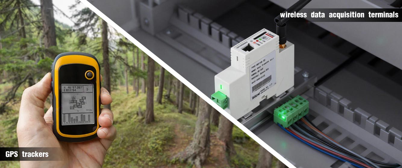 On the left, there is a hand GPS tracker and on the right is a wireless data acquisition terminal