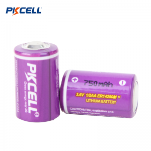 Fornecedor de bateria PKCELL ER14250M 1/2AA 3.6V 750mAh Li-SOCL2