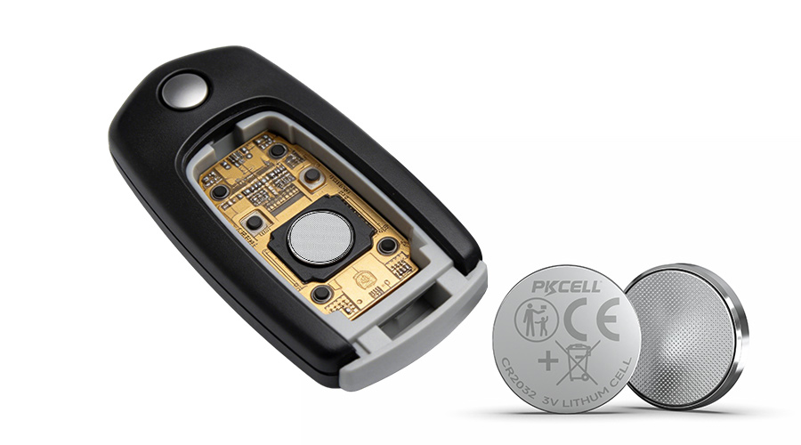 CR2032 batteries and inner structure of car key fob