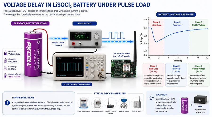 LiSoCl2 battery voltage delay caused by passivation under load
